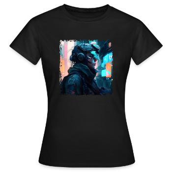 Femme soldat dans la cyberguerre du futur sombre - T-shirt Femme - noir - Devant - AI Model Female 172 dark (172cm)