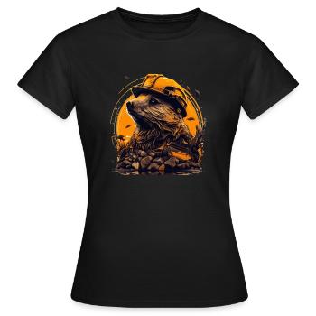 Biber arbeitet auf dem Bau mit gelbem Schutzhelm - Frauen T-Shirt - Schwarz - Vorne - AI Model Female 172 dark (172cm)