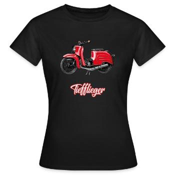 Schwalbe (rot / Tiefflieger) // Illustration - Frauen T-Shirt - Schwarz - Vorne - AI Model Female 172 dark (172cm)