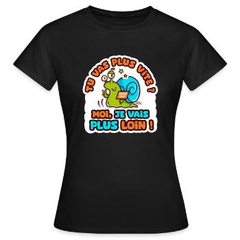 je vais plus loin humour sticker camping car - T-shirt Femme - noir - Devant - AI Model Female 172 dark (172cm)