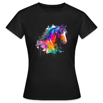 Idée Passion Chevaux Cavalier Aquarelle Splash Art - T-shirt Femme - noir - Devant - AI Model Female 172 dark (172cm)