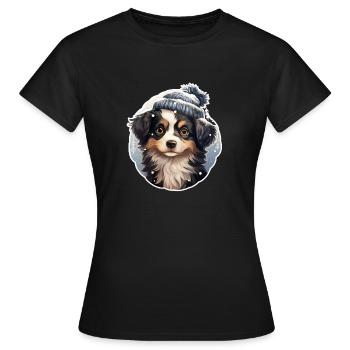 Winter dog in the snow with hat - Women's T-Shirt - black - Front - AI Model Female 172 dark (172cm)