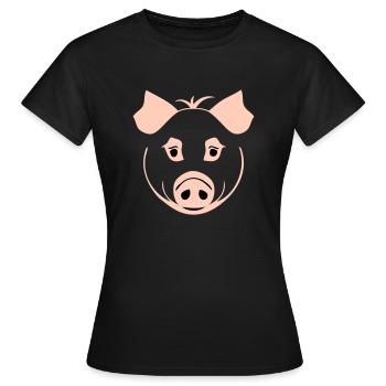 Schwein im Comic Stil - Frauen T-Shirt - Schwarz - Vorne - AI Model Female 172 dark (172cm)
