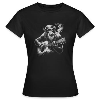chimp with a cigar playing on the guitar - Women's T-Shirt - black - Front - AI Model Female 172 dark (172cm)