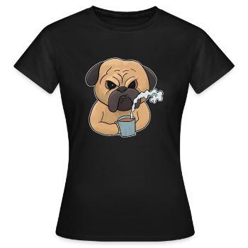 Chien grincheux avec café muffins du matin - T-shirt Femme - noir - Devant - AI Model Female 172 dark (172cm)