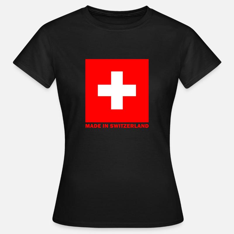 Fremstillet i Schweiz - Dame-T-shirt - sort