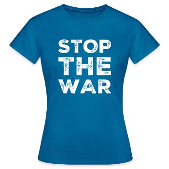 Arrêtez la guerre - T-shirt Femme - bleu saphir antique chiné - Devant - AI Model Female 172 dark (172cm)