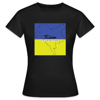 Kiew - Hauptstadt mit GPS-Koordinaten & Flagge - Frauen T-Shirt - Schwarz - Vorne - AI Model Female 172 dark (172cm)