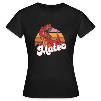 MATEO - Schöner Jungen Name mit T-REX Dino - Frauen T-Shirt - Schwarz - Vorne - AI Model Female 172 dark (172cm)