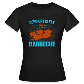 LE CONFORT EST LA CLÉ POUR UN BARBECUE - T-shirt Femme - noir - Devant - AI Model Female 172 dark (172cm)