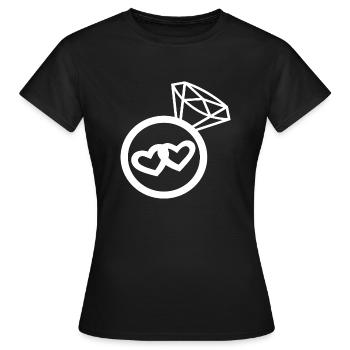 Bague de fiançailles deux cœurs - T-shirt Femme - noir - Devant - AI Model Female 172 dark (172cm)