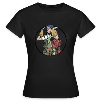 Biergarten // Oldschool // Illustration - Frauen T-Shirt - Schwarz - Vorne - AI Model Female 172 dark (172cm)