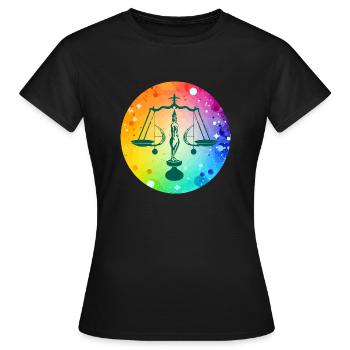 Le signe de la balance multicolore - T-shirt Femme - noir - Devant - AI Model Female 172 dark (172cm)