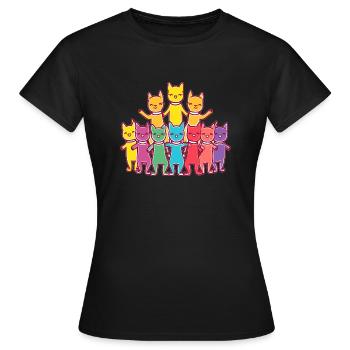 Tanzende Regenbogenkatzen Lustiger Sommerfest Rave - Frauen T-Shirt - Schwarz - Vorne - AI Model Female 172 dark (172cm)