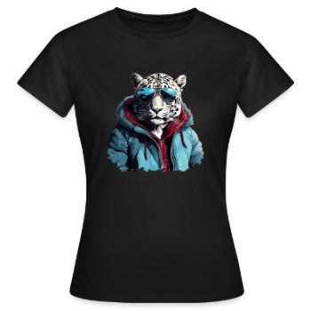 Streetstyle Schneeleopard | Leoparden-Liebhaber - Frauen T-Shirt - Schwarz - Vorne - AI Model Female 172 dark (172cm)