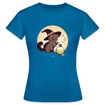 Tränke-Katze - Frauen T-Shirt - Antikblaues Saphir meliert - Vorne - AI Model Female 172 dark (172cm)