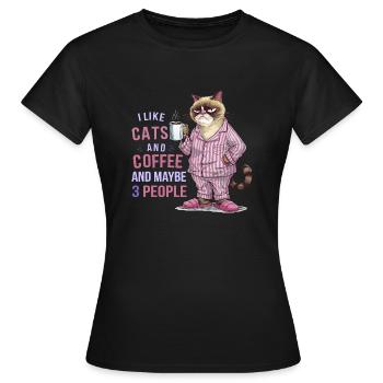 Chat amateur de café avec humour pyjama - T-shirt Femme - noir - Devant - AI Model Female 172 dark (172cm)