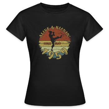 66. Geburtstag Alive and kickin since 05/1959 - Frauen T-Shirt - Schwarz - Vorne - AI Model Female 172 dark (172cm)