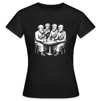 Ancient Greek philosophers drinking coffee - Women's T-Shirt - black - Front - AI Model Female 172 dark (172cm)