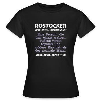 Fußball - Rostocker Substantiv = ALPHATIER - Frauen T-Shirt - Schwarz - Vorne - AI Model Female 172 dark (172cm)