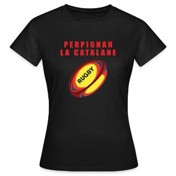 Perpignan der katalanische Rugbyball - Frauen T-Shirt - Schwarz - Vorne - AI Model Female 172 dark (172cm)