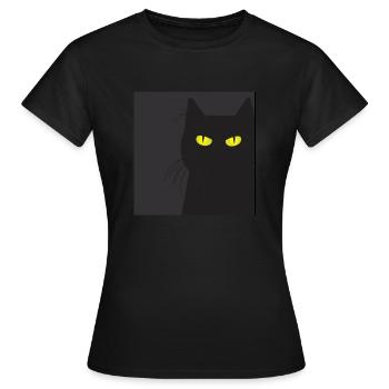 BLACK CAT VOUS REGARDE. Chat qui vous regarde !! - T-shirt Femme - noir - Devant - AI Model Female 172 dark (172cm)