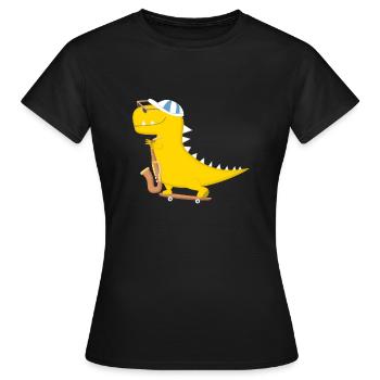 Dinosaure swagg Jaune saxophone style cool - T-shirt Femme - noir - Devant - AI Model Female 172 dark (172cm)