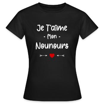 je t'aime mon Nounours - T-shirt Femme - noir - Devant - AI Model Female 172 dark (172cm)