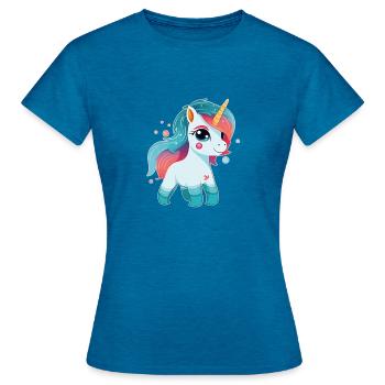 Cute Little Unicorn - Frauen T-Shirt - Antikblaues Saphir meliert - Vorne - AI Model Female 172 dark (172cm)