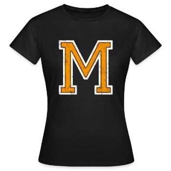 M - Letter / College Style - Women's T-Shirt - black - Front - AI Model Female 172 dark (172cm)