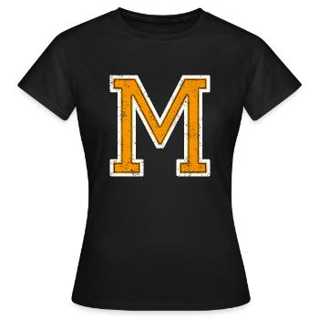 M - Letter / College Style - Women's T-Shirt - black - Front - AI Model Female 172 dark (172cm)