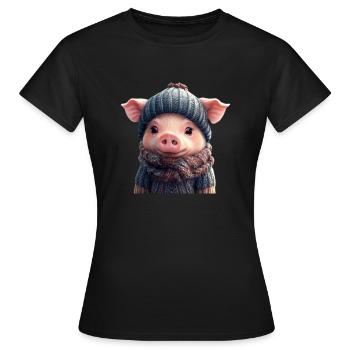 Niedliches Schweinchen - Frauen T-Shirt - Schwarz - Vorne - AI Model Female 172 dark (172cm)