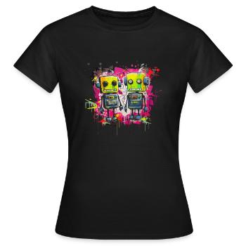 Farbenfrohes Roboter-Duo - Frauen T-Shirt - Schwarz - Vorne - AI Model Female 172 dark (172cm)