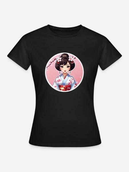 Japanse vrouw in kimono - Japan - Vrouwen T-shirt - zwart