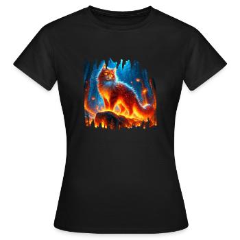 Verzauberte Feuerkatze - Frauen T-Shirt - Schwarz - Vorne - AI Model Female 172 dark (172cm)
