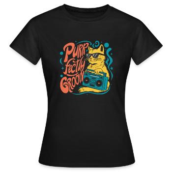 Purrfectly groovy - Women's T-Shirt - black - Front - AI Model Female 172 dark (172cm)
