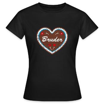 Lebkuchenherz "Bruder" JGA - Frauen T-Shirt - Schwarz - Vorne - AI Model Female 172 dark (172cm)