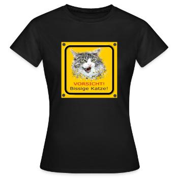 Katze lustig bissig Warnschild Achtung Vorsicht - Frauen T-Shirt - Schwarz - Vorne - AI Model Female 172 dark (172cm)
