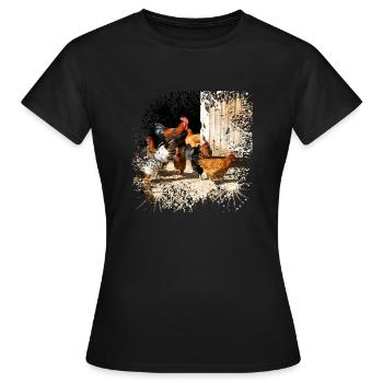 Poulets heureux à la ferme - T-shirt Femme - noir - Devant - AI Model Female 172 dark (172cm)