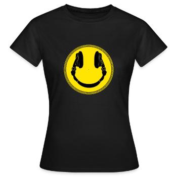 DJ Smilie Kopfhörer Platter - Frauen T-Shirt - Schwarz - Vorne - AI Model Female 172 dark (172cm)