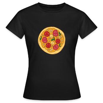 Pizza Tomate Champignons Geschenk - Frauen T-Shirt - Schwarz - Vorne - AI Model Female 172 dark (172cm)