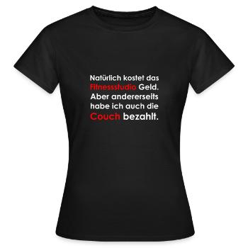 Fitnessstudio und Couch - Frauen T-Shirt - Schwarz - Vorne - AI Model Female 172 dark (172cm)
