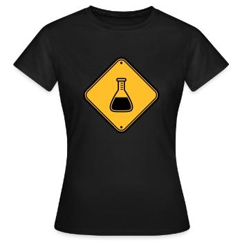 caution science shield note caution flues - Women's T-Shirt - black - Front - AI Model Female 172 dark (172cm)
