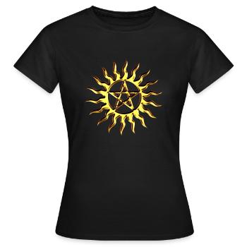 Pentagram Gold Flames Sun Pentacle Occult - Women's T-Shirt - black - Front - AI Model Female 172 dark (172cm)