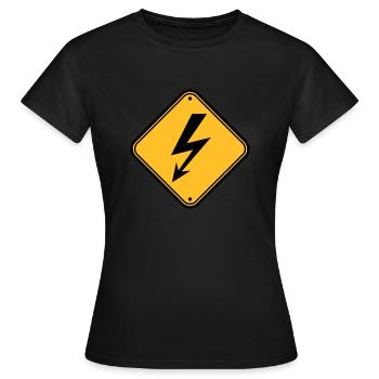schild hinweis elektrisch blitz strom energie star - Frauen T-Shirt - Schwarz - Vorne - AI Model Female 172 dark (172cm)