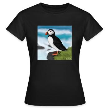 Illustration de conception d'oiseau macareux moine peint - T-shirt Femme - noir - Devant - AI Model Female 172 dark (172cm)