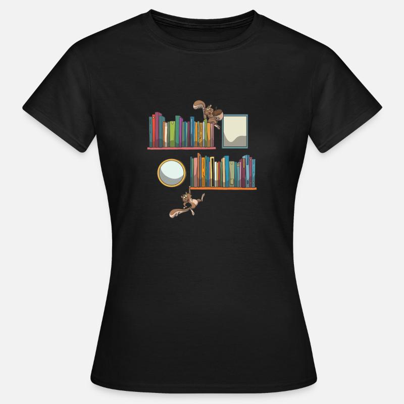 Bücherregal Buch Bücher Eichhörnchen - Frauen T-Shirt - Schwarz