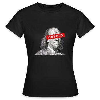 Crypto Benjamin Franklin cryptocurrency Blockchain - Women's T-Shirt - black - Front - AI Model Female 172 dark (172cm)