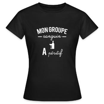 Mon groupe sanguin apéritif - T-shirt Femme - noir - Devant - AI Model Female 172 dark (172cm)