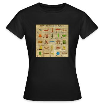 L'alphabet hiéroglyphique - T-shirt Femme - noir - Devant - AI Model Female 172 dark (172cm)